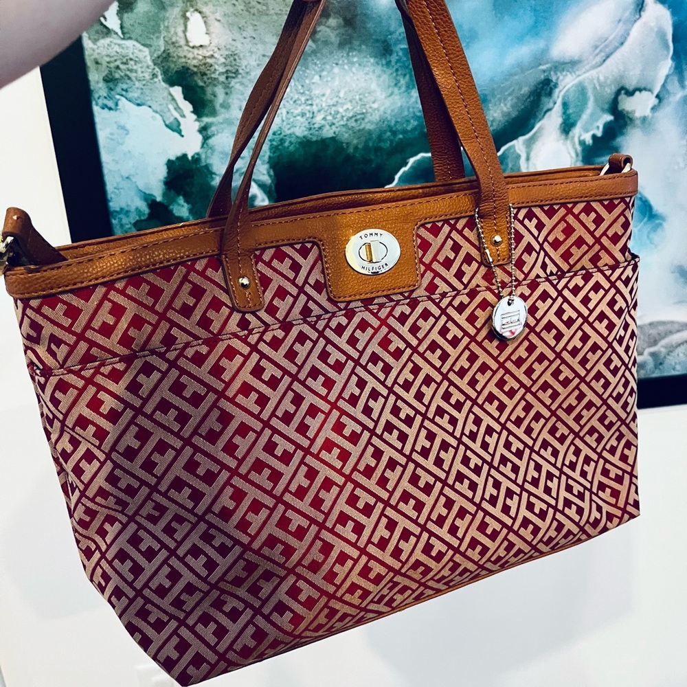 Tommy Hilfiger Red and Brown Tote Bag